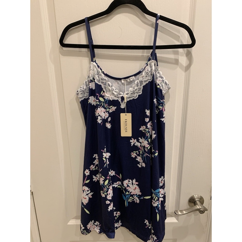 Ekouaer Mini Nightgown Floral and Blue Sz M